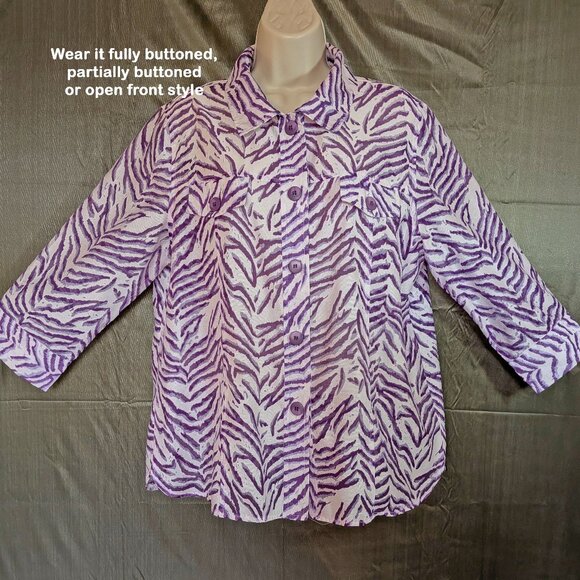 Drapers & Damon's Blouse, Button front, 44 inch bust, Sz L, Poly/Rayon/Linen mix - Picture 3 of 17